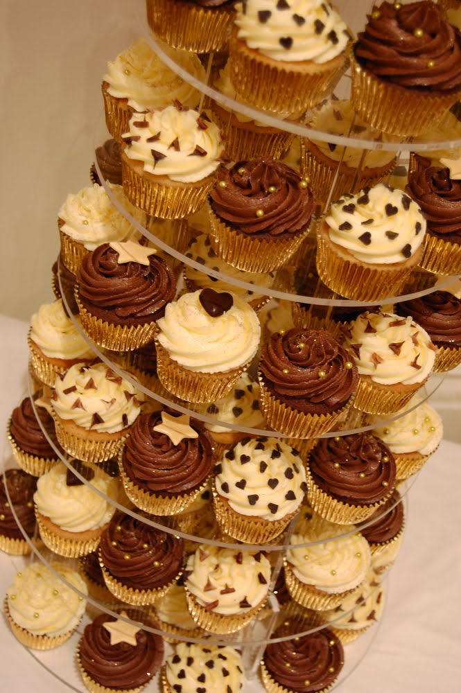 Brown cream and gold wedding cupcake tower
