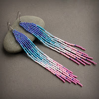 купить очень длинные сережки из бисера ручной работы украшения в стиле бохо