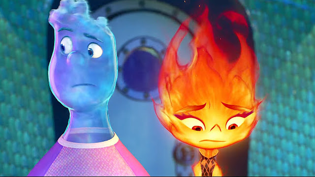 Water guy Wade and Fire girl Ember stand together