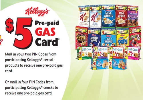 Kelloggs Free $5 Pre-Paid Gas Cards