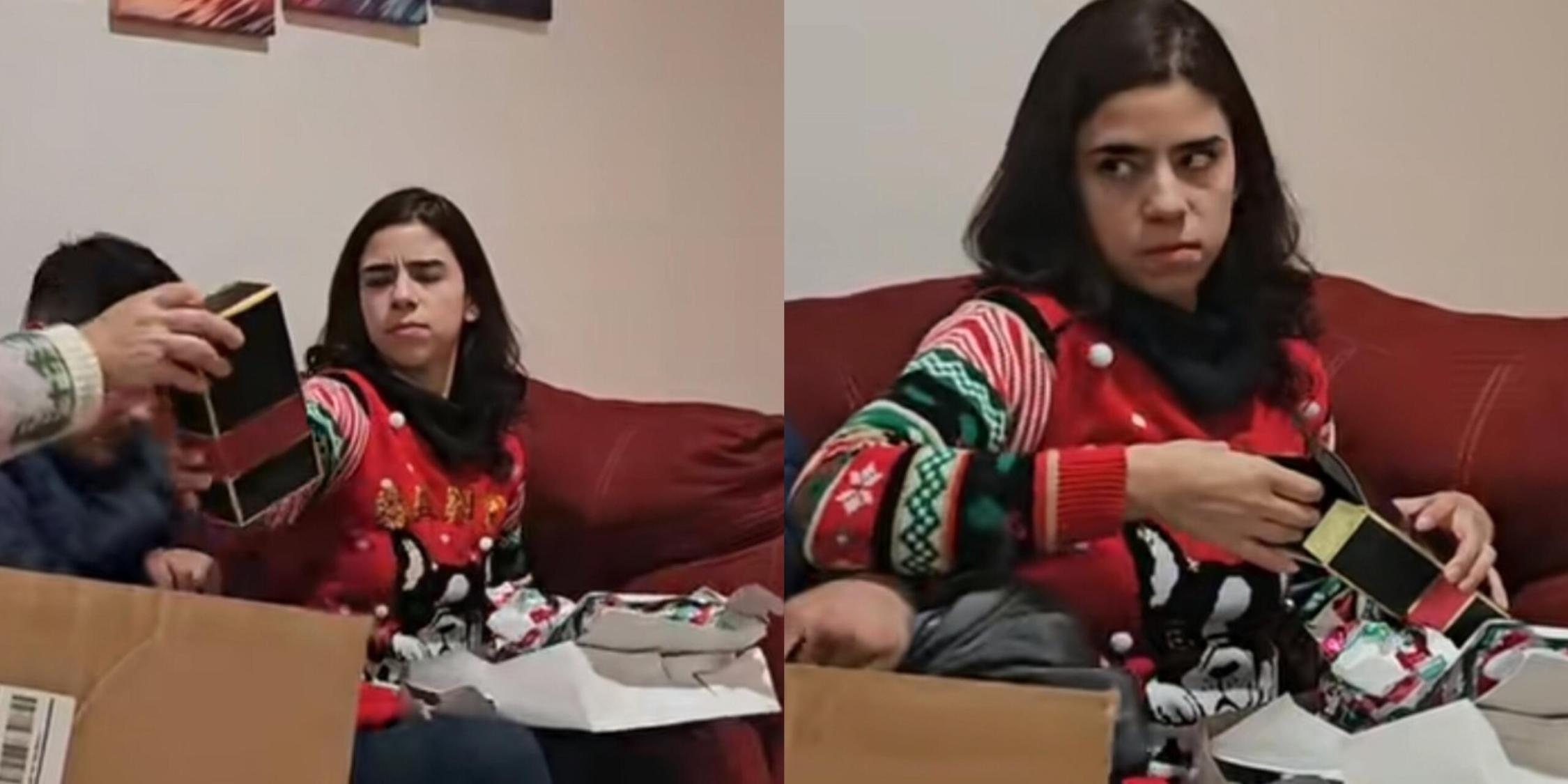  VIDEO: Joven se enoja al abrir su regalo de navidad, pensó que era un anillo de compromiso Un video viral en redes sociales muestra a una joven molesta al recibir un regalo, pensando que era un anillo de compromiso, a pesar de haber expresado previamente que no desea casarse. La situación despierta reacciones y consejos de los internautas. 27 diciembre, 2023 VIDEO: Joven se enoja al abrir su regalo de navidad, pensó que era un anillo de compromiso Processed with MOLDIV  En las redes sociales, un video se ha vuelto viral al capturar el momento en el que una joven experimenta una sorpresa inesperada al recibir un regalo de sus padres, llevándola a creer que era un anillo de compromiso de su novio. La situación desencadenó una reacción inesperada, ya que la joven había dejado claro en repetidas ocasiones que no estaba interesada en casarse.  El video, compartido a través de la cuenta de TikTok (franciscodomingue513), muestra el momento en que la chica recibe un obsequio de su madre, con su novio presente recargando la cabeza en su hombro. La expectativa de un anillo de compromiso, a pesar de las claras indicaciones previas de la joven, lleva a una reacción de molestia inicial.