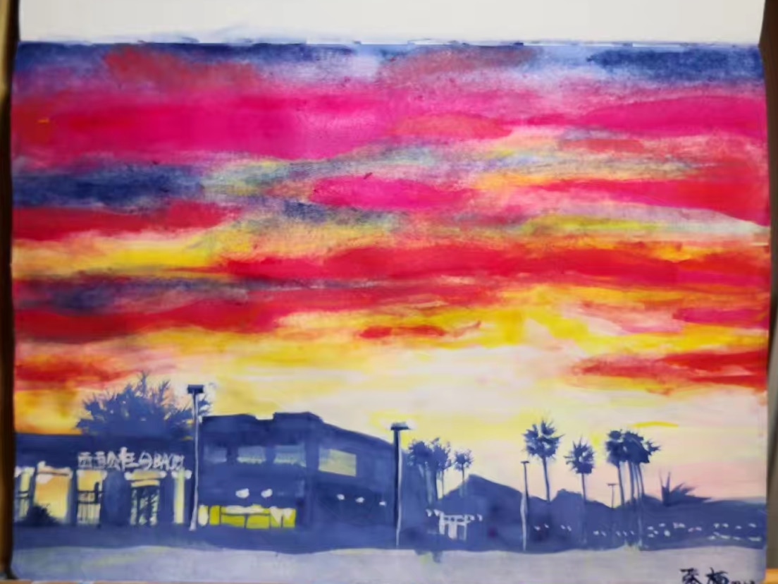 watercolor sunset landscape