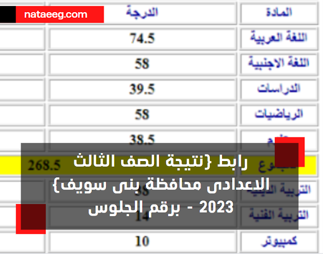 رابط (نتيجة الصف الثالث الاعدادى محافظة بنى سويف) 2023 - برقم الجلوس