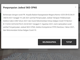 Screenshot tampilan notifikasi di situs cpns.pertanian.go.id