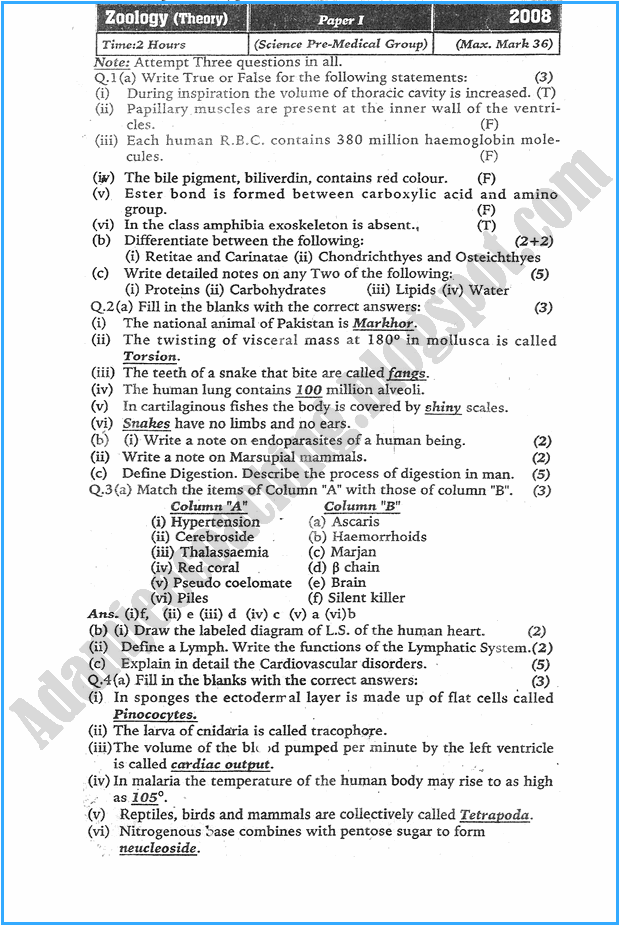 xi-zoology-past-year-paper-2008