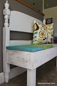 reclaimed wood headboard bench with storage http://bec4-beyondthepicketfence.blogspot.com/2014/08/bench-with-storage-beyond-picket-fence.html