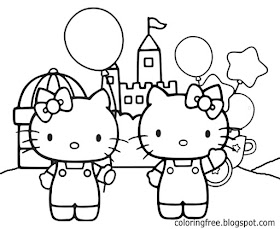 Cool fairy-tale castle yard outdoor party Hello Kitty printables for teenage young ladies to color