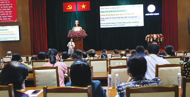 Quang cảnh hội nghị tập huấn nghiệp vụ công tác gia đình  và công tác phòng, chống bạo lực gia đình. (Ảnh: MH)