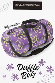 Yellow symmetric pattern on purple Duffle bag.