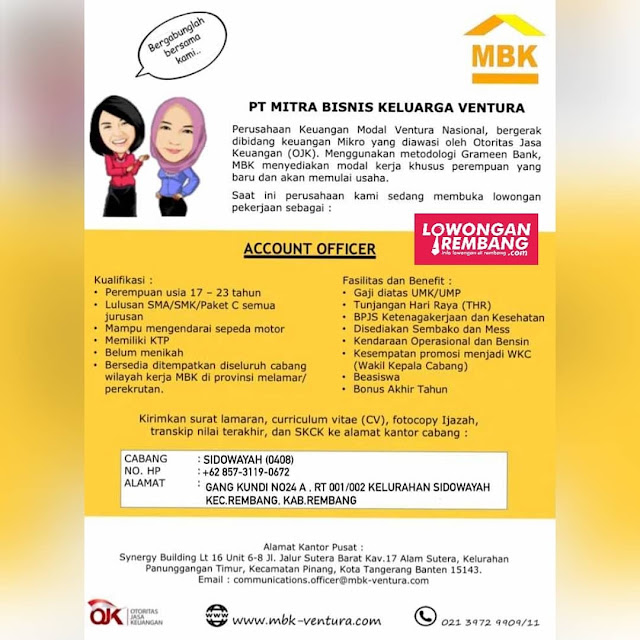 Lowongan Kerja Account Officer PT Mitra Bisnis Keluarga Ventura Rembang