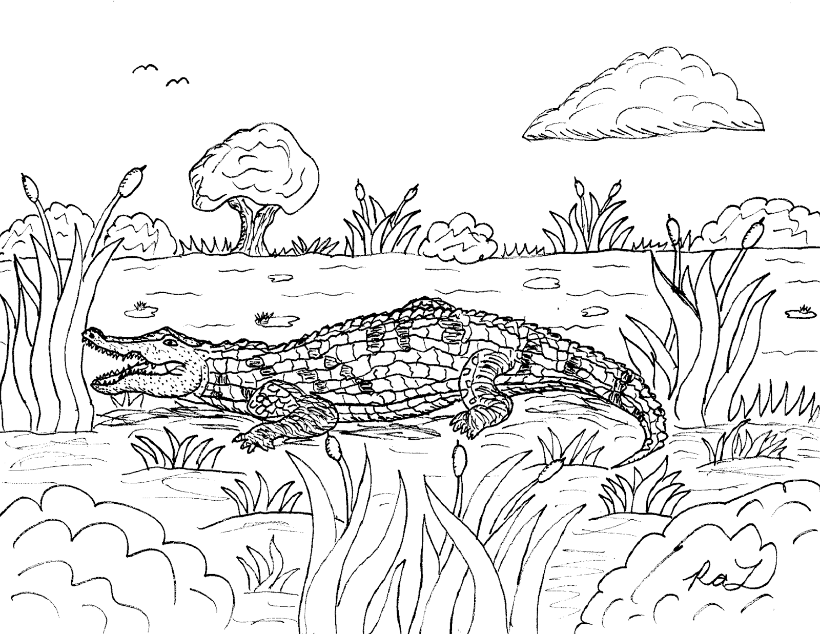 Robin's Great Coloring Pages: American Alligator and Sarcosuchus