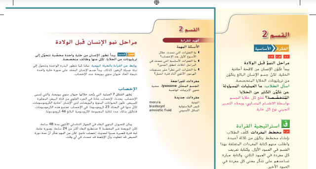 حل درس نمو الانسان قبل الولادة للصف التاسع متقدم