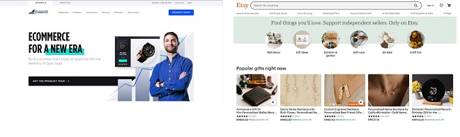 Collage of two popular ecomm platform Etsy and Bigcommerce
