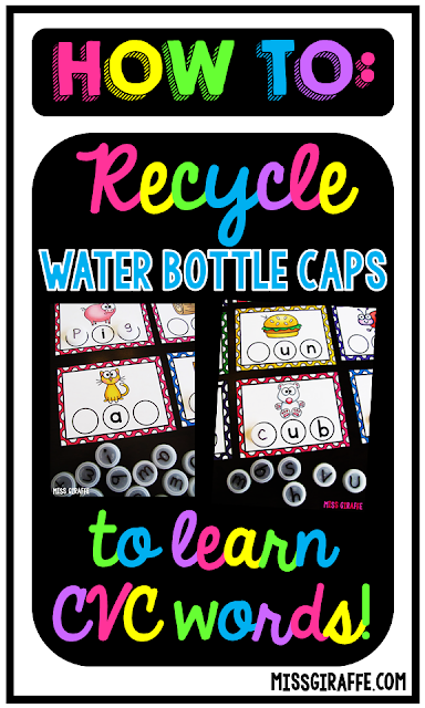 How to recycle water bottle caps to learn CVC words! These are such fun activities!