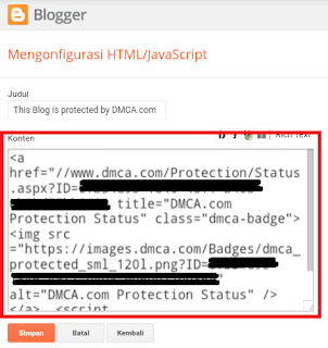 Cara Memasang DMCA Protection di Blogger