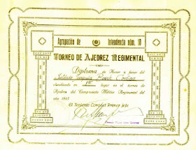 Diploma de vencedor del Torneo de Ajedrez Regimental 1945