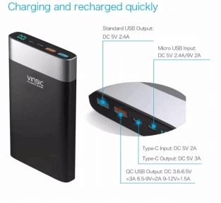 รีวิวขาย Power Bank แบตสำรอง VINSIC Quick Charge 3.0 Type-C