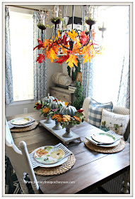 French -Country- Farmhouse-Cottage-Blue-White-Buffalo-Check- Fall- Tablescape-From My Front Porch To Yours