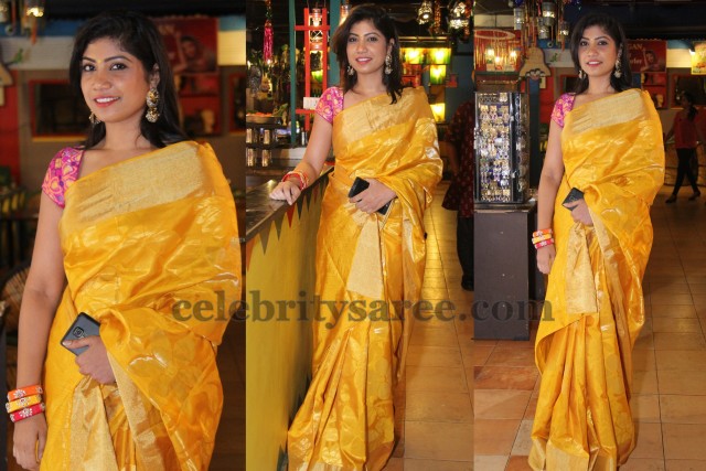 Mustard Printed Silk Saree 