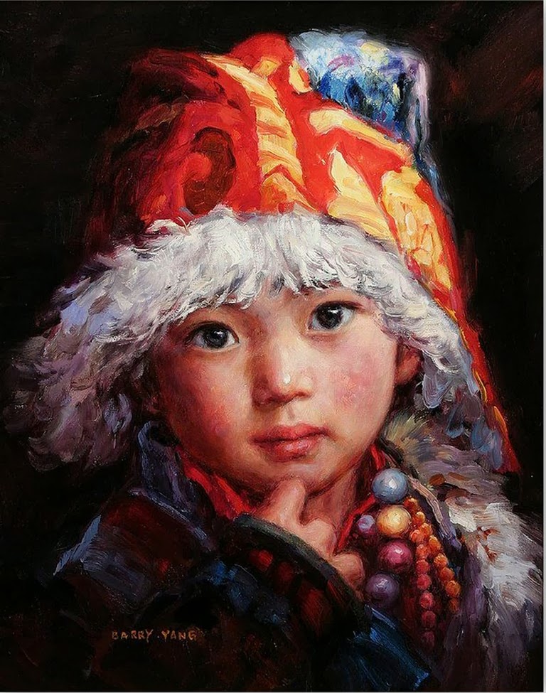 Pintura de niña, Pintura al óleo para niños, Pintura de niño en el