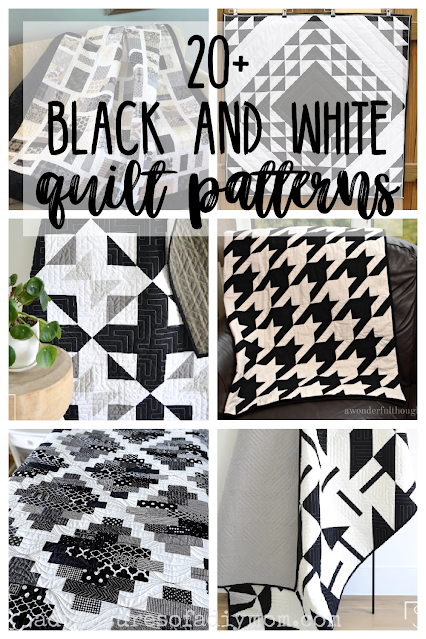 collage of black and white quilts