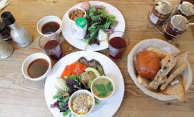 A Parisian Brunch with cheese, jams and delicious bread - a vegetarians delight