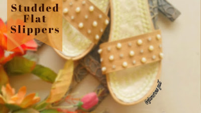 Studded Flat Slippers - Nude Shade