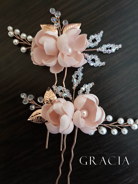 Rose gold blush bridesmaid hairpieces