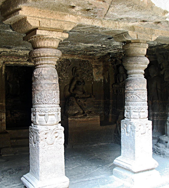 floral motifs on ellora pillars