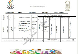 تحضير لغة انجليزية رياض الأطفال الترمين English Language guide kg1 Kg2