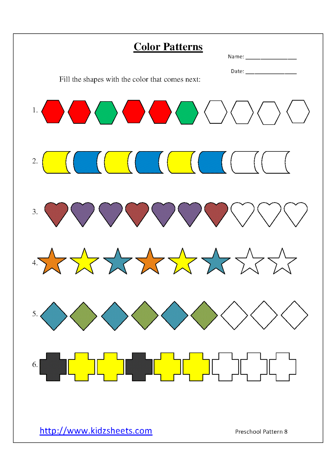 patterns color worksheet kindergarten for Worksheets images 1000  For about Pattern Kindergarten