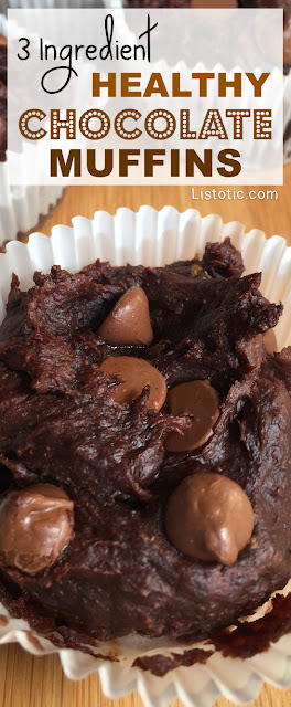 3 Ingredient Healthy Chocolate Muffins