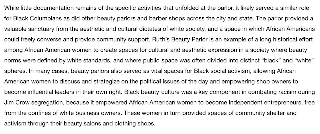 text snippet from the National Park Service article about Ruth's Beauty Parlor