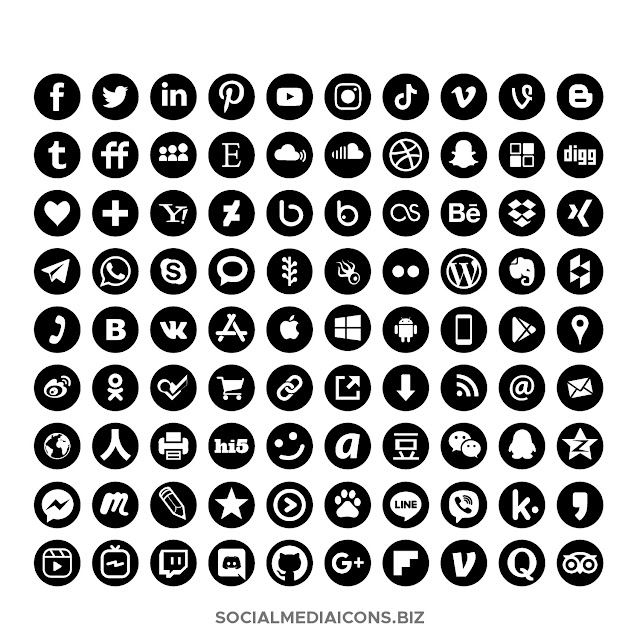 Black round social media icons collection for instant download