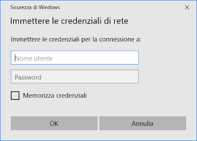 immetti le credenziali di rete