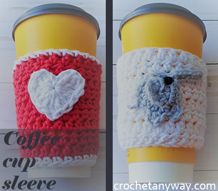 two crochet coffee cup sleeve