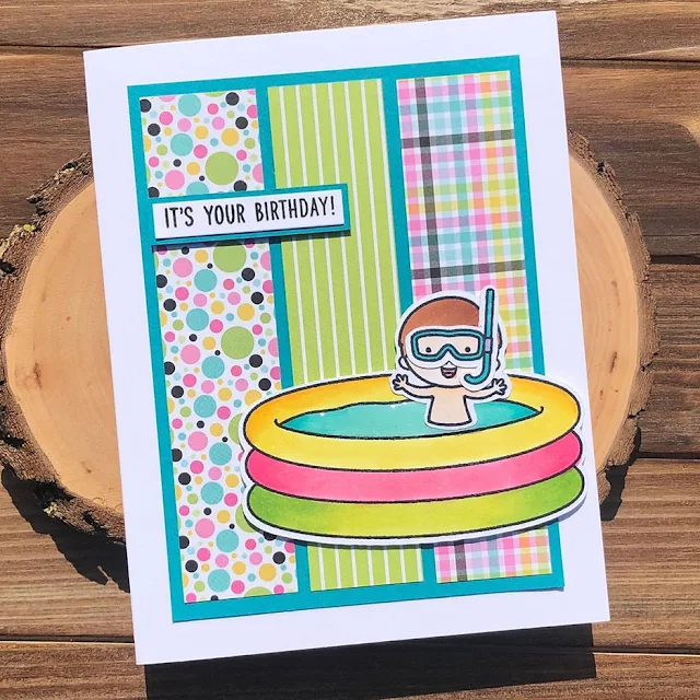 Sunny Studio Stamps: Kiddie Pool Customer Card by Caren Bartholomew