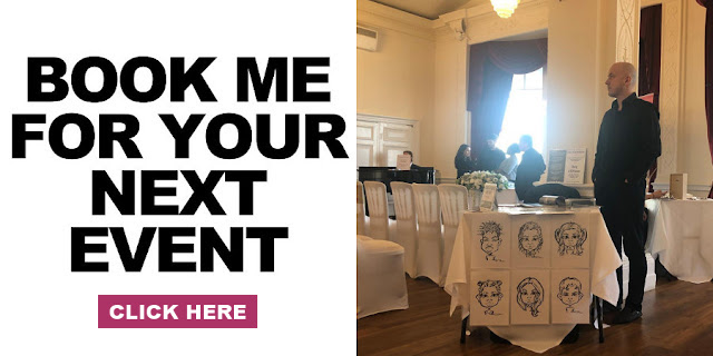 Poster "Book Me for Your Next Event" + Photo of Silu at a Wedding