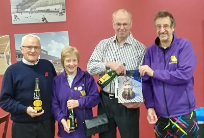 Winners - ABERLADY - John Good, Pam Clark, Morgan Nicoll, Sandy Nicoll (absent) and Graeme Maguire - with the 'disguised' kettle