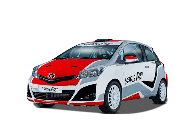 Toyota Yaris R1A rally car on white background