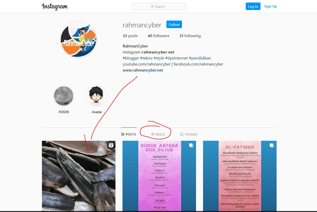 Instagram Reels di Halaman Profil