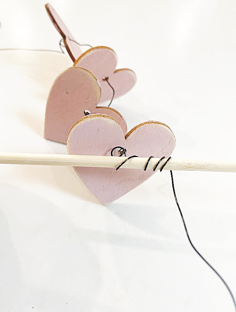 mini pink hearts with wire and skewer