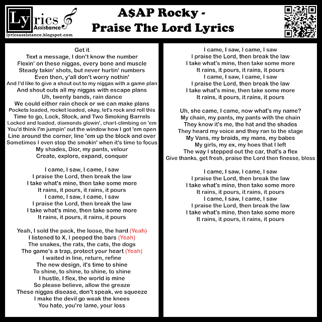 A$AP Rocky - Praise The Lord Lyrics | lyricsassistance.blogspot.com