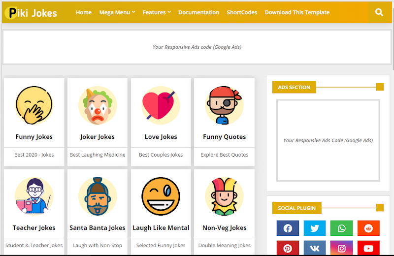 Piki Jokes Premium Blogger Template Free Download 