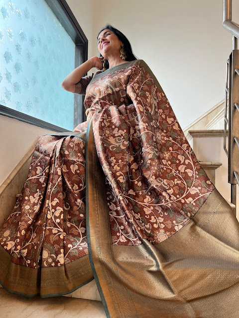 Copper and sage green silk Kanjeevaram saree