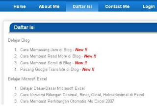 Cara Membuat Daftar isi Blog