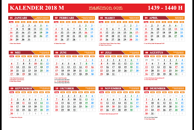 Gratis Kalender 2018 PDF lengkap libur nasional dan 