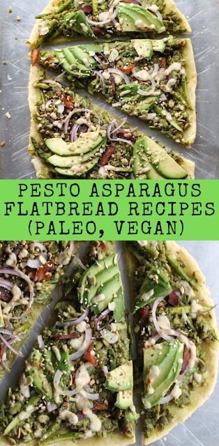 Pesto and Asparagus Flatbread with Tahini Dressing (Paleo, Vegan, Gluten Free)