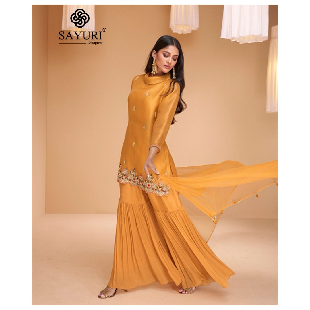 Chandni Sayuri Organza Silk With Work Readymade Sharara Suits