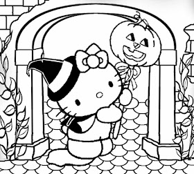 Ghost house doorway happy Halloween Hello kitty coloring book sheet cute teenage girls printable art